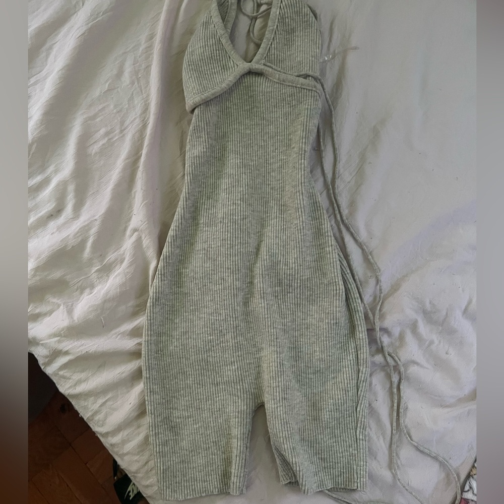 Beige Striped Sleeveless Romper (picture in black/gray is just for example)